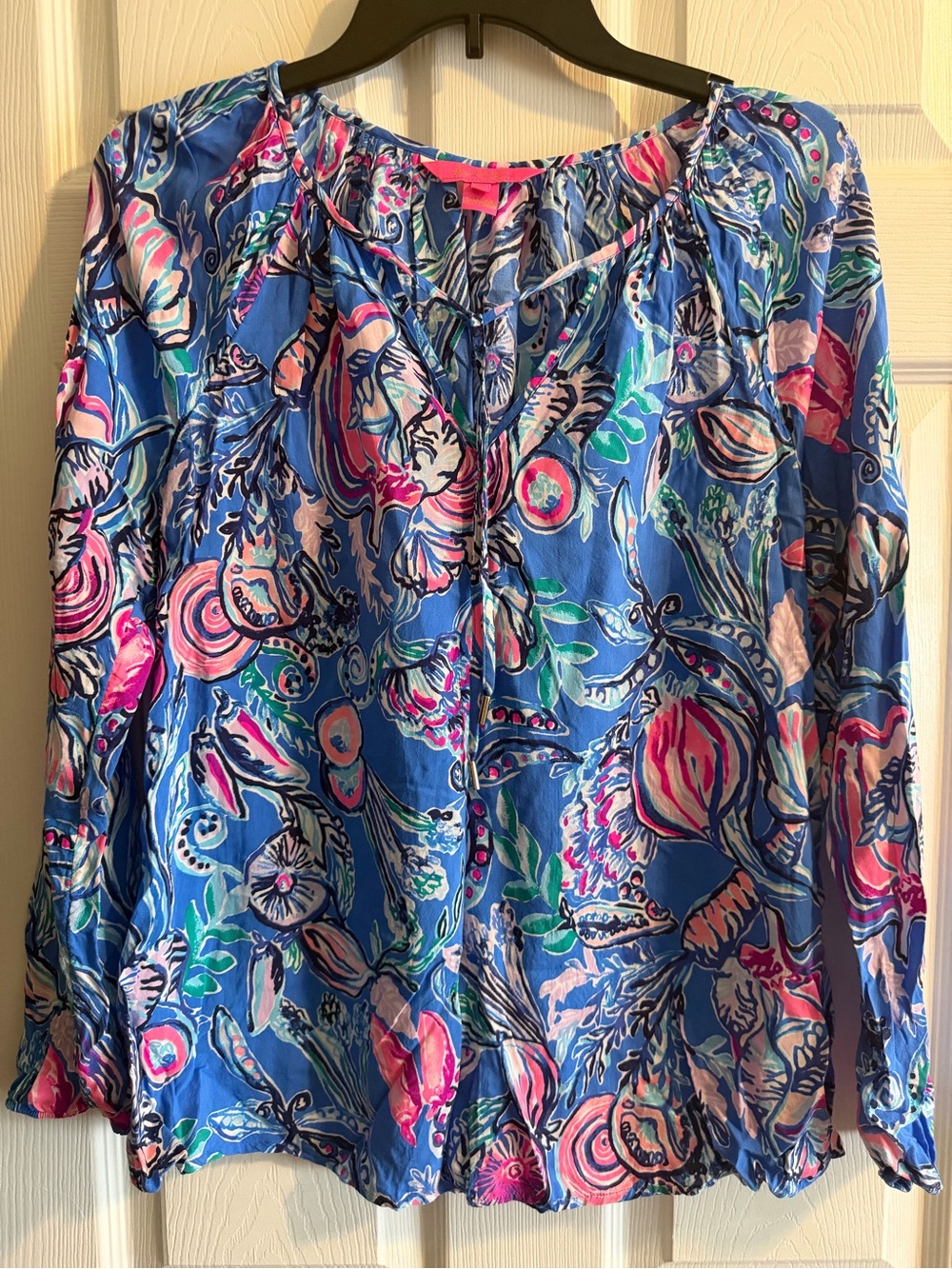 Lilly Pulitzer Blue Multicolor Floral-Print Blouse